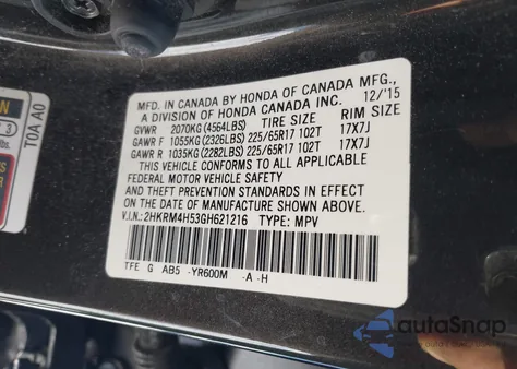 2016 Honda Cr-V Ex z USA, uszkodzony, nr VIN 2HKRM4H53GH621216